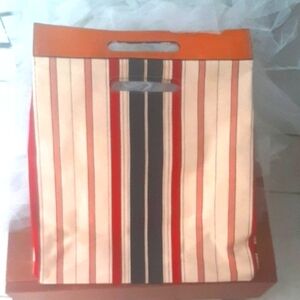 SequoiaWAXED🐝COTTON/Leather Handle Striped Bag
